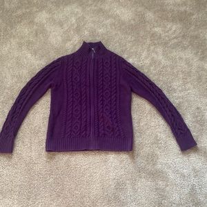EUC Violet L.L. Bean Women's Double L Cable Zip Cardigan, Size XS Petite